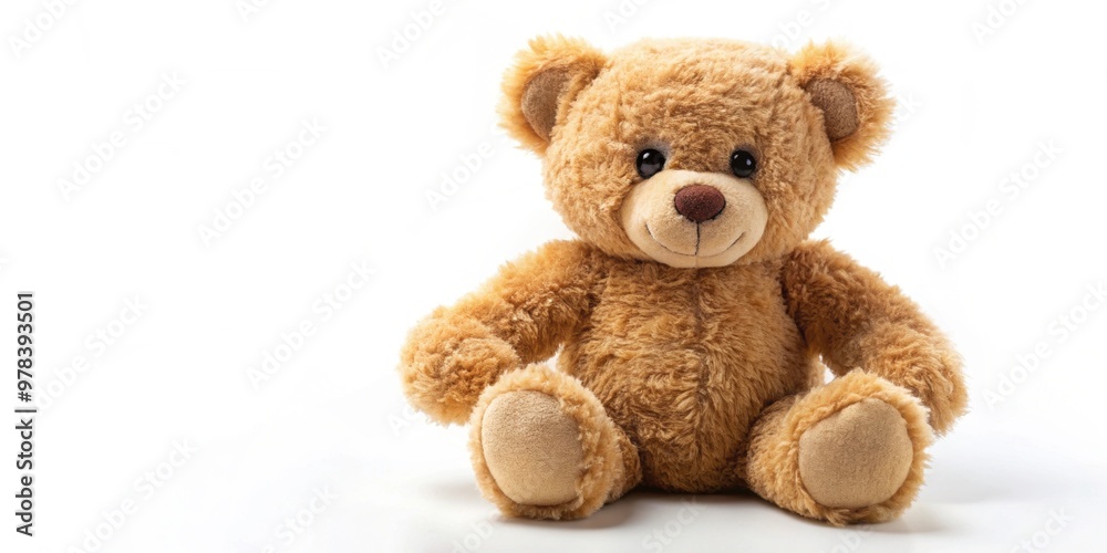 Fototapeta premium Plush teddy bear on white background, plush, teddy bear, stuffed animal, cute, adorable, toy, furry, brown, cuddly