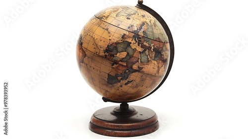 A vintage globe depicting world geography and countries.