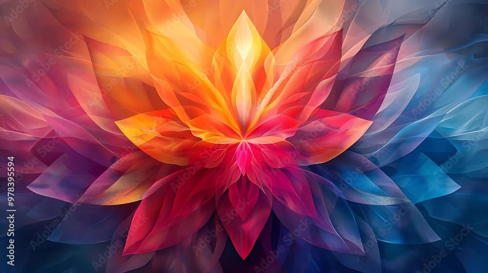 A vibrant, abstract floral design with layered petals in warm colors. A vibrant, abstract floral design with layered petals in warm colors.