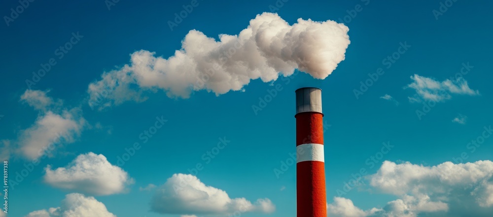 pipe plant with white smoke against blue sky. pipe plant with white smoke against blue sky.