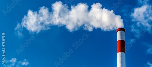 pipe plant with white smoke against blue sky.