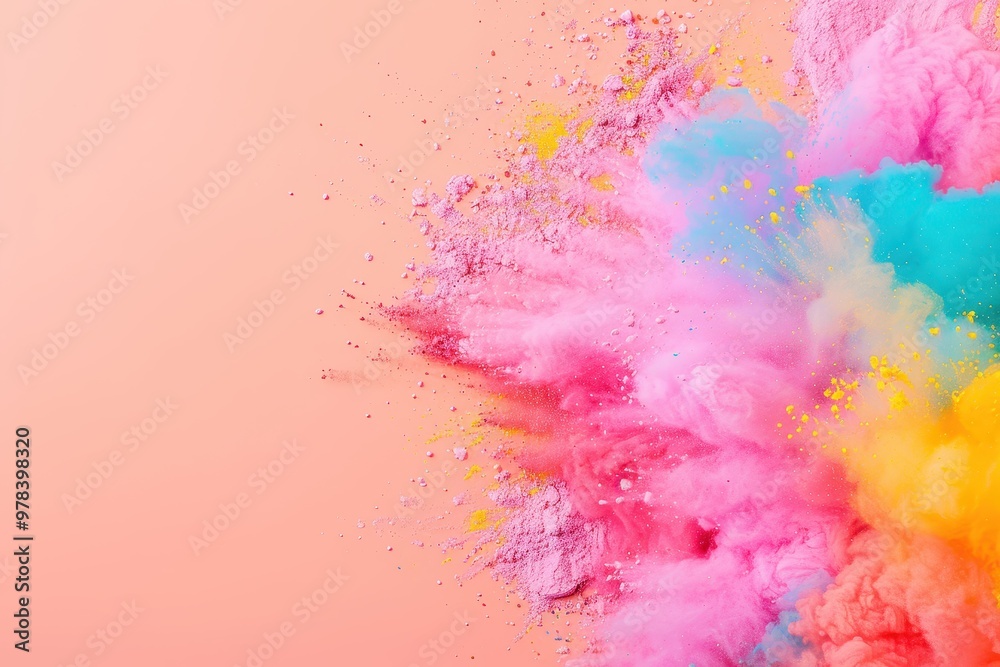 Fototapeta premium Vibrant Color Explosion in Motion, dynamic bursts of color powder against a blurred backdrop, creating an energetic and artistic visual with ample space for text or designs.
