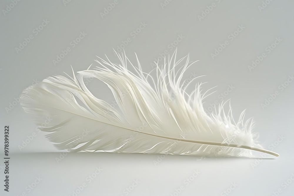 Obraz premium A delicate white feather resting on a light background.