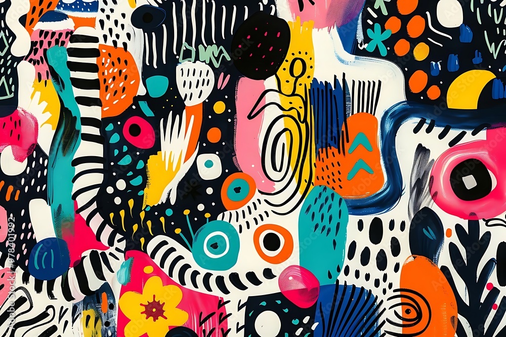Fototapeta premium Colorful abstract patterns with various shapes and vibrant colors.
