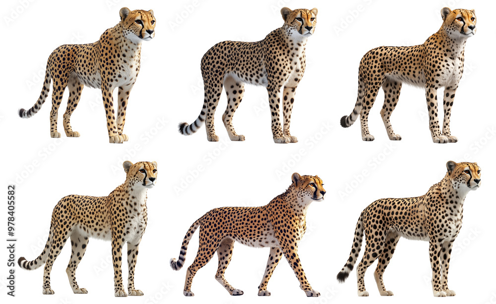 Obraz premium Cheetah collection in different poses isolated on transparent background