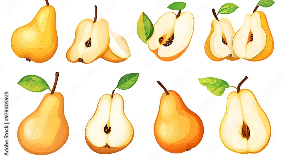 Obraz premium A vibrant set of ripe pears in various colors, showcasing their freshness and healthiness, perfect for a healthy diet