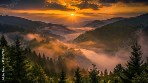 Sunrise Over Misty Mountain Valley