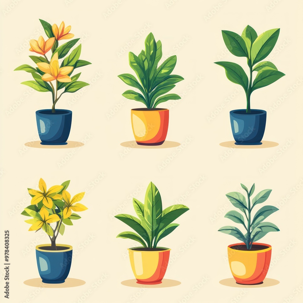 Six Potted Plants Illustration Six Potted Plants Illustration