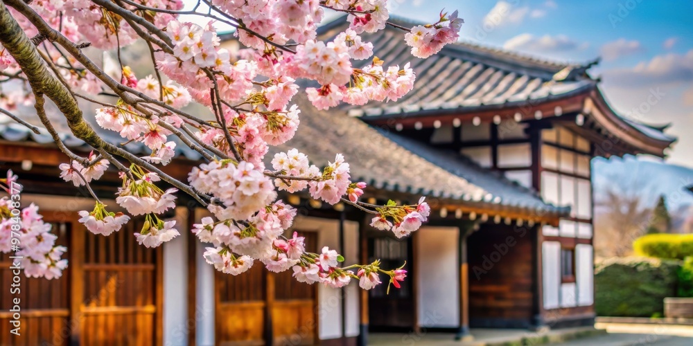 Spring sakura blossoms bloom near a Japanese traditional house, spring, sakura, cherry blossoms, Japanese, traditional Spring sakura blossoms bloom near a Japanese traditional house, spring, sakura, cherry blossoms, Japanese, traditional