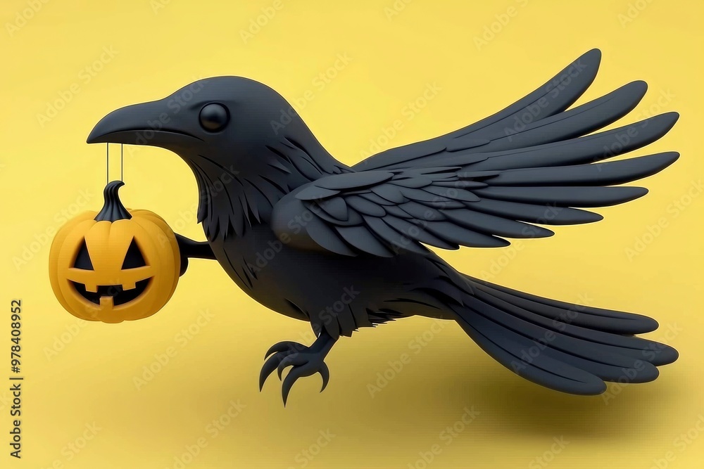 Naklejka premium Raven with a Jack-o-Lantern
