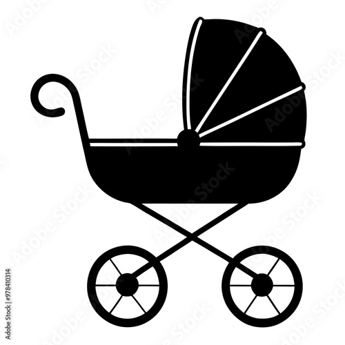 pram silhouette vector on white background