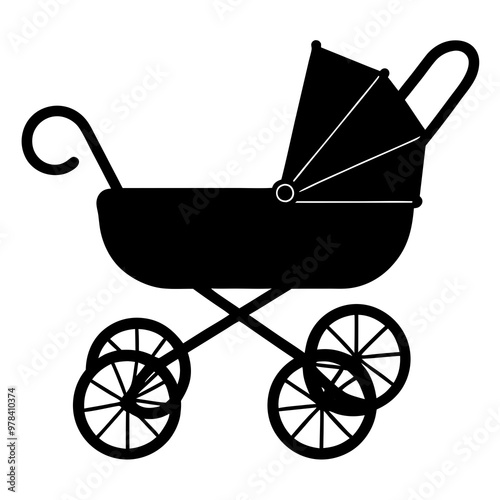 pram silhouette vector on white background