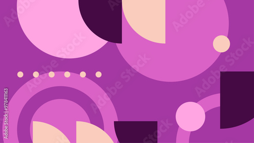 Abstract geometric pattern with pink and purple circular shapes on a vibrant background. Colorful abstract geometric design featuring various circular shapes in shades of pink and purple