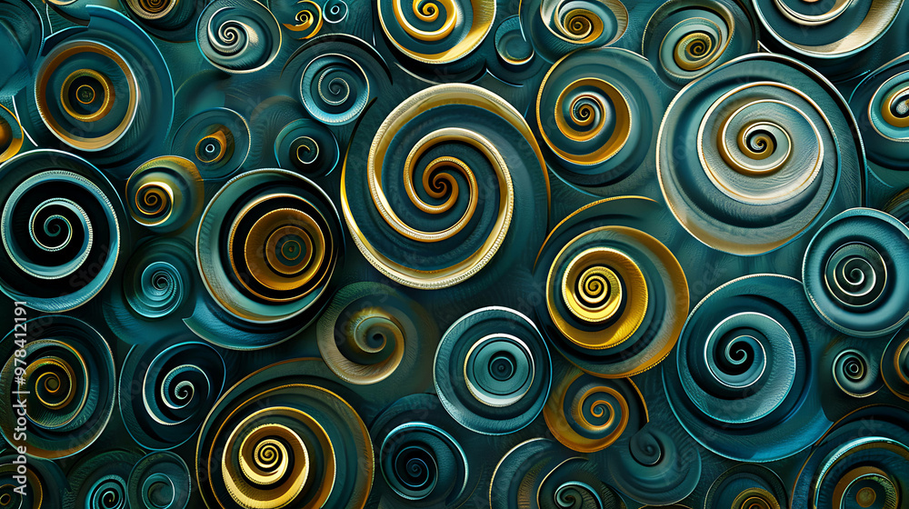 Abstract pattern of swirling circles in blue and gold. Abstract pattern of swirling circles in blue and gold.
