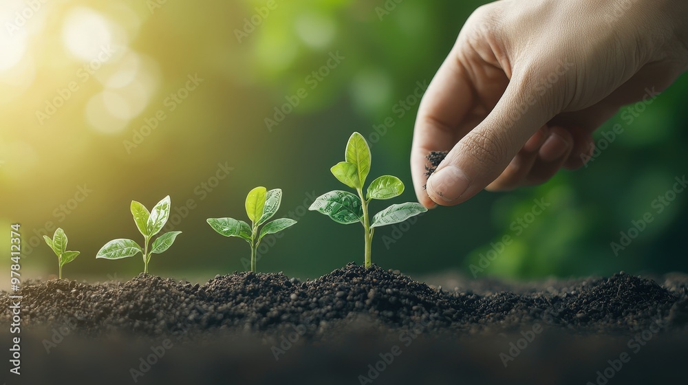 Fototapeta premium A person planting seeds that grow into money trees, symbolizing smart investments leading to financial freedom.