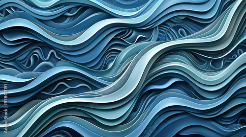 Abstract blue waves background with 3D effect.