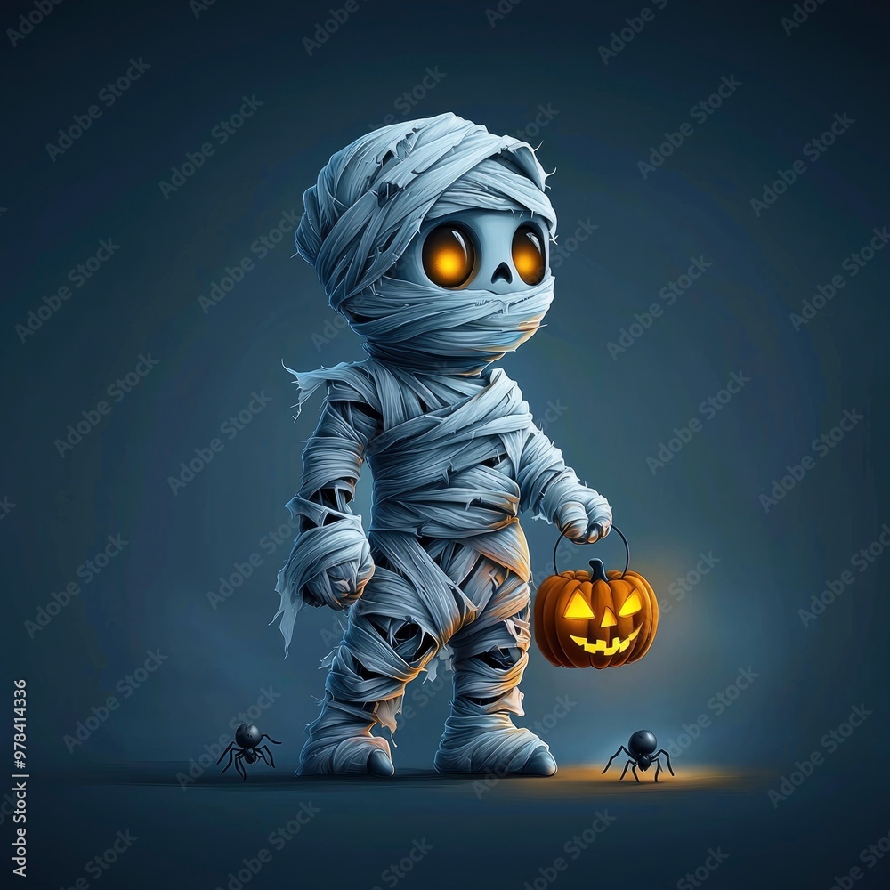 Cute Mummy Holding a Jack-O-Lantern for Halloween Cute Mummy Holding a Jack-O-Lantern for Halloween