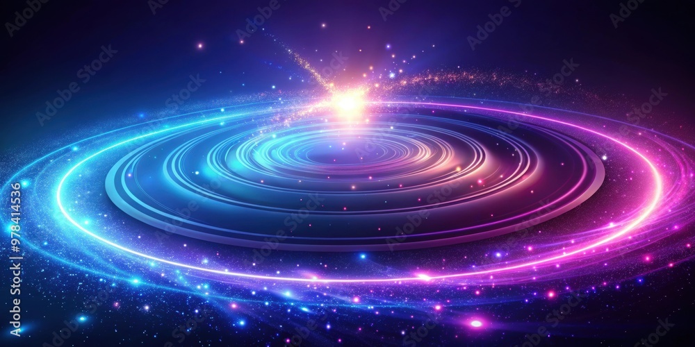 Obraz premium Abstract neon background with a glowing spiral and starfield , neon, abstract, background, glowing, spiral, starfield, cosmic
