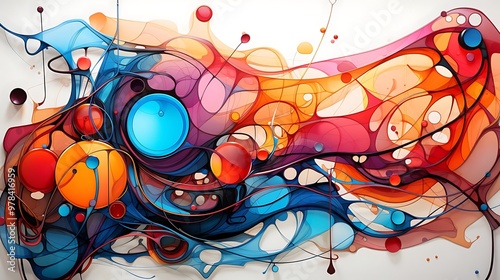 Abstract colorful design with fluid shapes and dynamic lines.