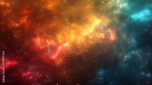 A vibrant cosmic scene showcasing colorful nebulae and stars in space.