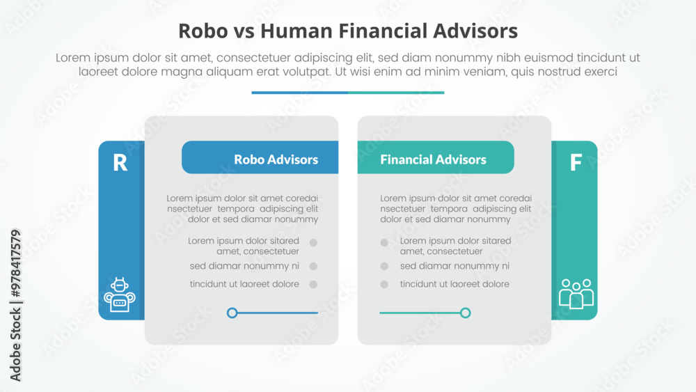 Obraz premium robo vs human advisors comparison opposite infographic concept for slide presentation with creative big table side with flat style
