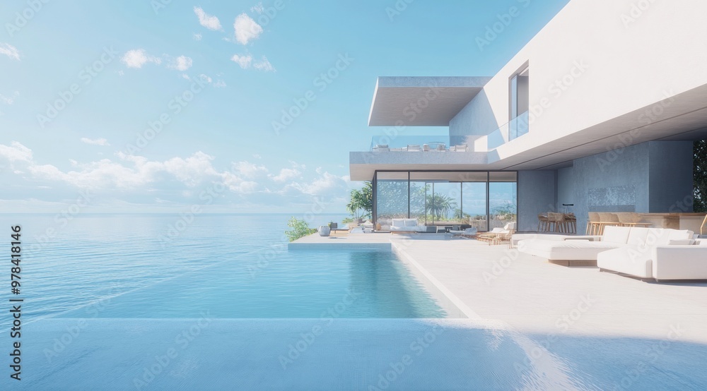 Fototapeta premium Modern Cliffside Villa with Infinity Pool