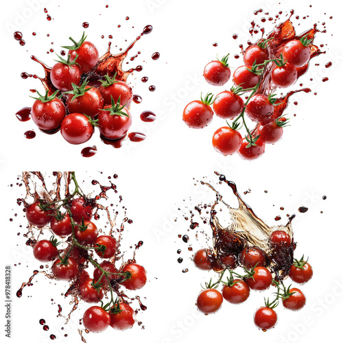 Bursting with Flavor Vibrant Tomato Explosion Captures the Essence of Summer s Bounty  This dynamic image showcases the vivid colors textures and energy of freshly harvested tomatoes in a display photo