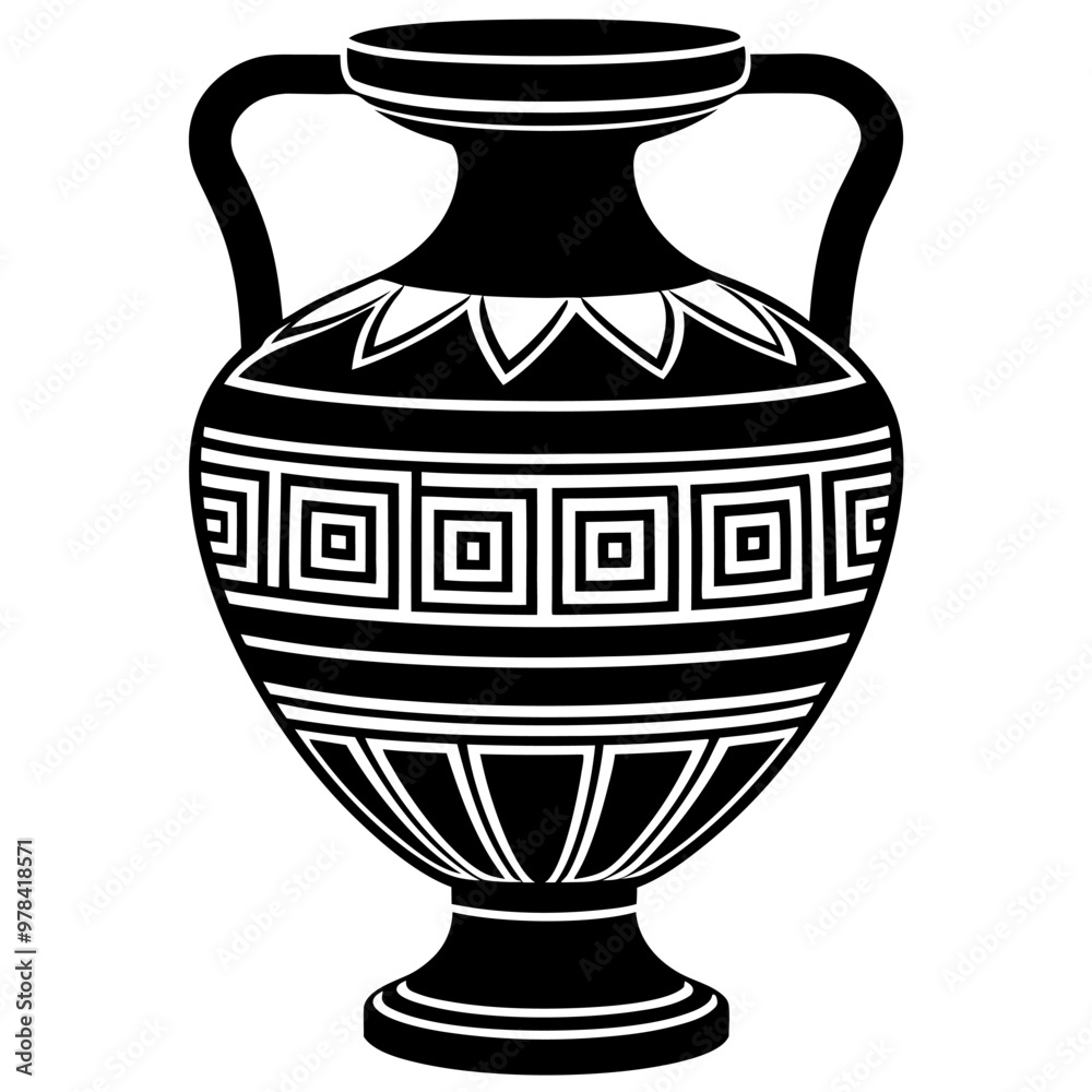 A black and white vase with a white handle A black and white vase with a white handle