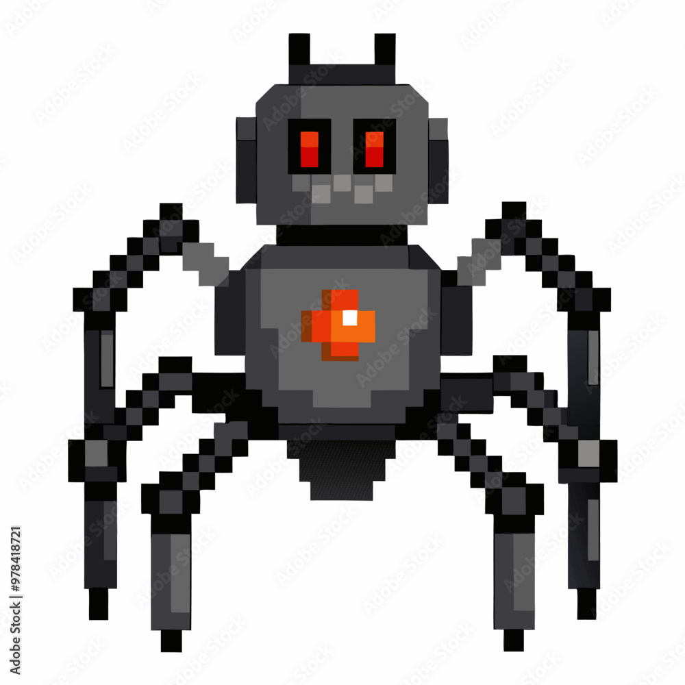 Obraz premium A creepy robot with red eyes and a glowing orange object in its chest