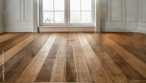 Wallpaper Mural A detailed shot of the wooden flooring in an empty room, with white paneling walls and a big Torontodigital.ca