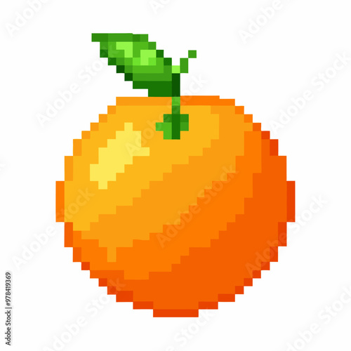 A pixelated orange with a green leaf on top