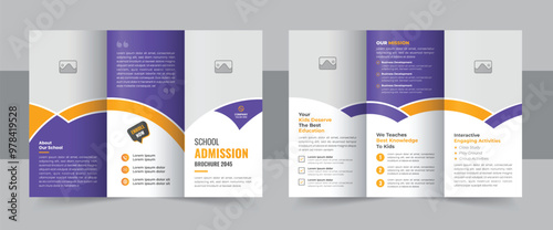 Creative kids school admission trifold brochure, Unique trifold brochure design template layout