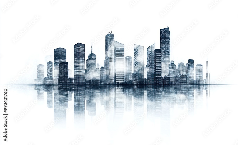 City Skyline with Reflections in Water City Skyline with Reflections in Water