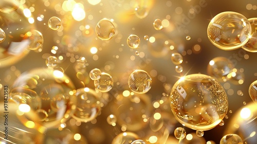 Golden Bubble and Transparent Skin Cell Background – 3D Rendering