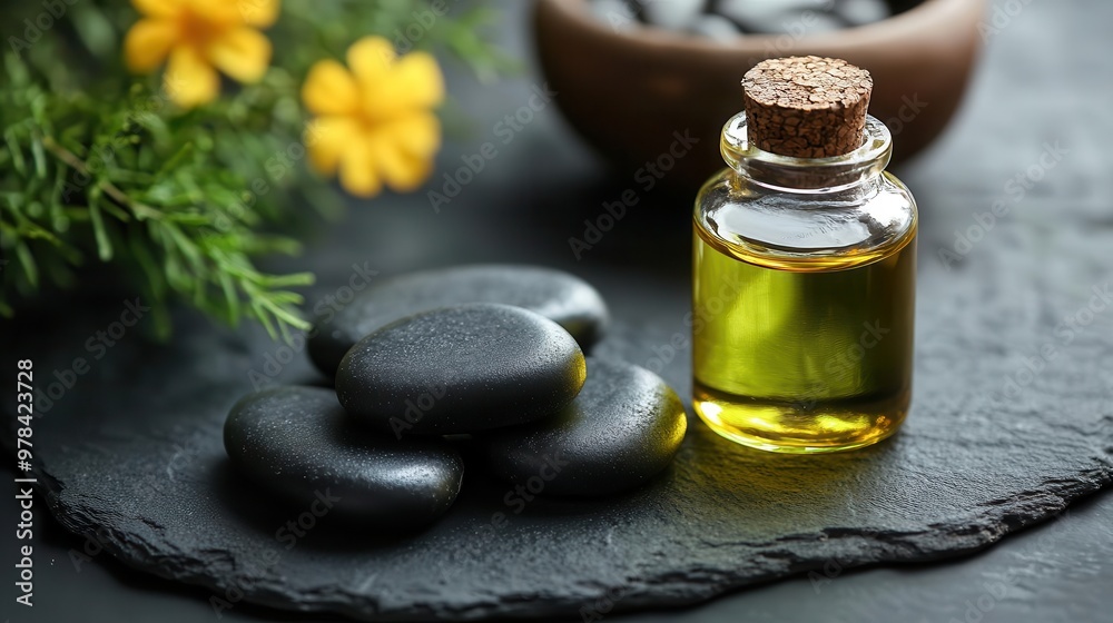 Calm spa scene with hot stones and aromatic oils, representing relaxation and renewal Wellness, Hot stones, massage, peace Calm spa scene with hot stones and aromatic oils, representing relaxation and renewal Wellness, Hot stones, massage, peace