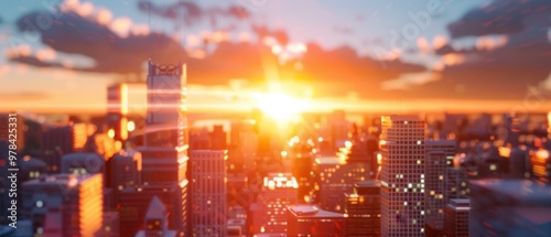 Urban skyline at dusk, vibrant hues blending in the sky, buildings silhouetted against the horizon, a serene and captivating view of a city transitioning into night.