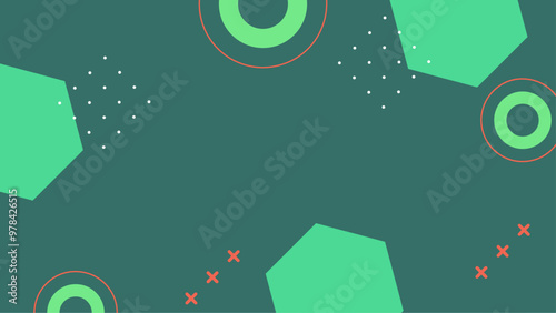 Abstract geometric shapes with vibrant green and red colors on a dark background perfect for modern design themes. A dynamic arrangement of abstract geometric shapes in green and red hues