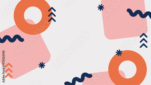 Modern abstract geometric background with vibrant shapes and patterns in pink and orange hues. This image features contemporary abstract design with geometric shapes in vibrant pink and orange colors