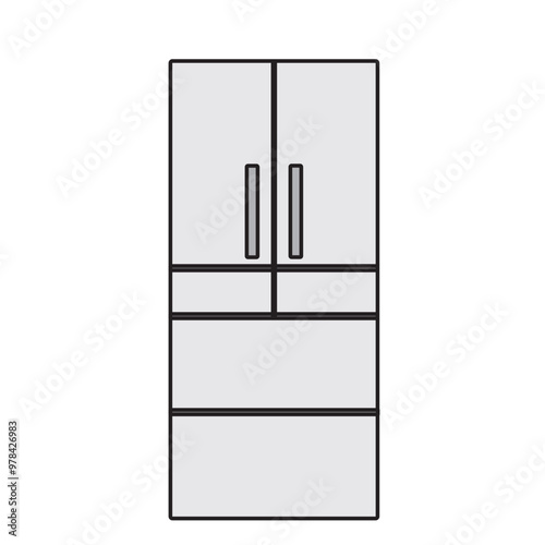 シンプルな大家族用の冷蔵庫のイラスト