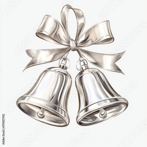 Holiday silver bells with ribbon