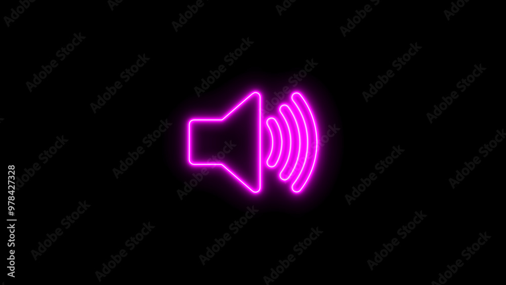 Fototapeta premium Neon speaker icon. volume sign and symbol loudspeaker icon on black background.