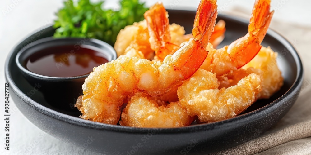 Crispy Fried Shrimp with Sweet and Sour Sauce and Parsley Crispy Fried Shrimp with Sweet and Sour Sauce and Parsley