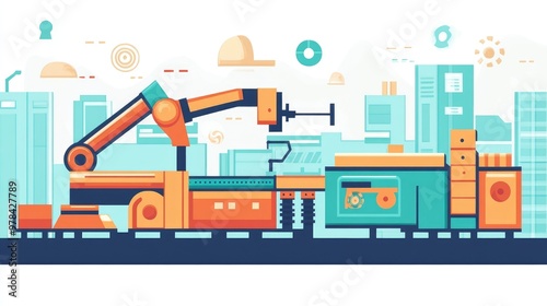Automated Production Line with Robotic Arm and Conveyor Belt for Efficient Manufacturing