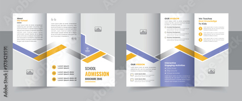 Modern kids back to school admission trifold brochure template, Creative school education trifold brochure design layout