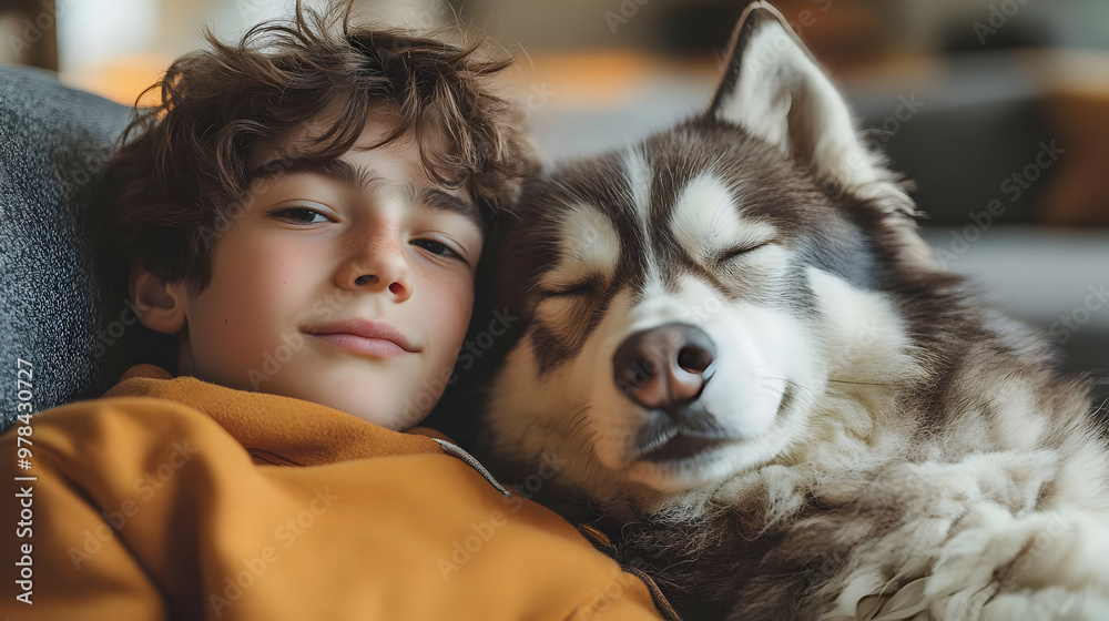 Boy and Dog Napping Together, Best Friends Forever Boy and Dog Napping Together, Best Friends Forever