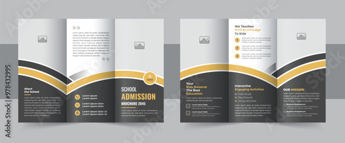 Modern kids back to school admission trifold brochure template, Vector school admission trifold brochure design template layout