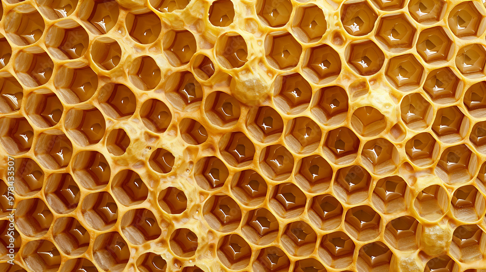 Close-up of a honeycomb with golden honey inside. Close-up of a honeycomb with golden honey inside.