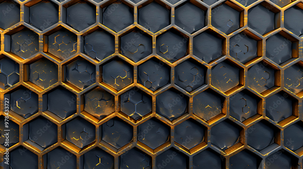 A black and gold honeycomb pattern. A black and gold honeycomb pattern.
