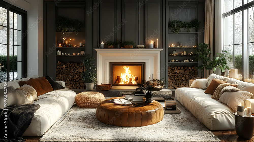 Cozy Living Room Decor with Fireplace, Sofas, and Candles Cozy Living Room Decor with Fireplace, Sofas, and Candles