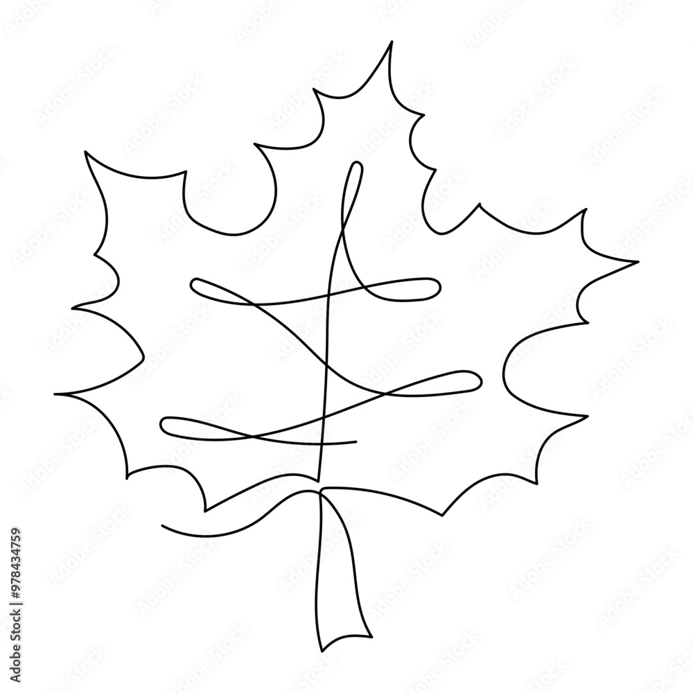 Fototapeta premium One line Autumn Leaf. Continuous drawing of maple tree part. Simple minimalist drawing of abstract spring foliage. Hand drawn element with editable stroke in autumn.